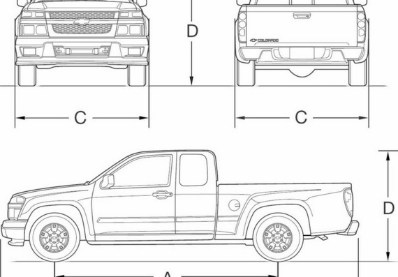 Chevrolet Colorado (2007) (Шевроле Колорадо (2007)) - чертежи (рисунки) автомобиля